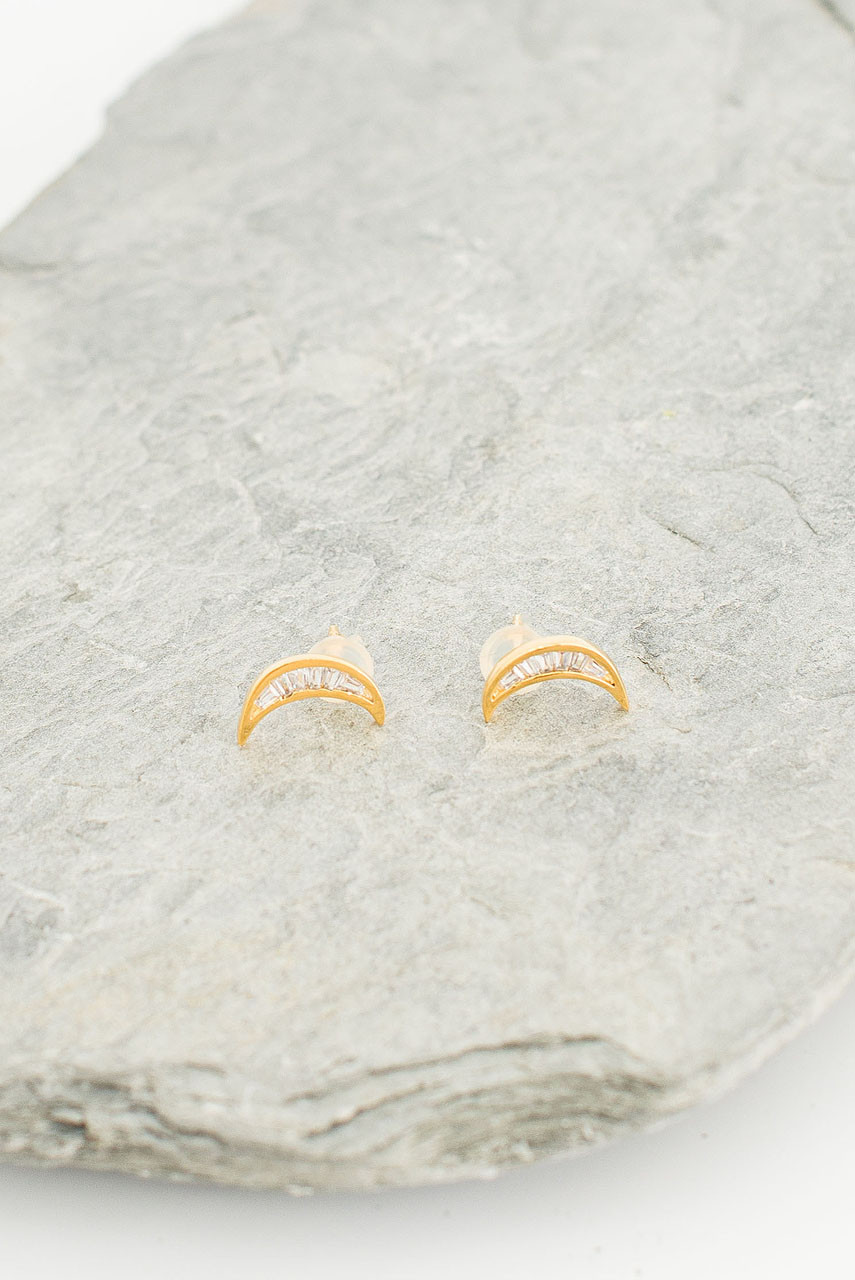 Moon Studs, 14K Gold Plated