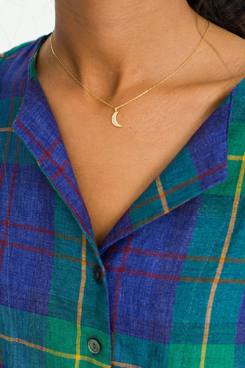 Moon Necklace, 14K Gold Plated