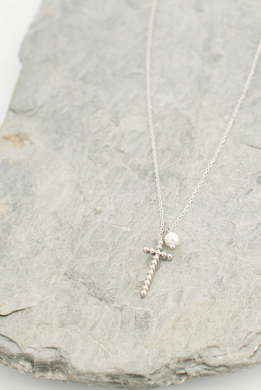 Mini Cross Drop Necklace, Sterling Silver