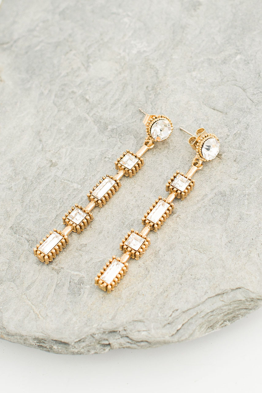 Astarte Crystal Drop Earrings, Gold Plated