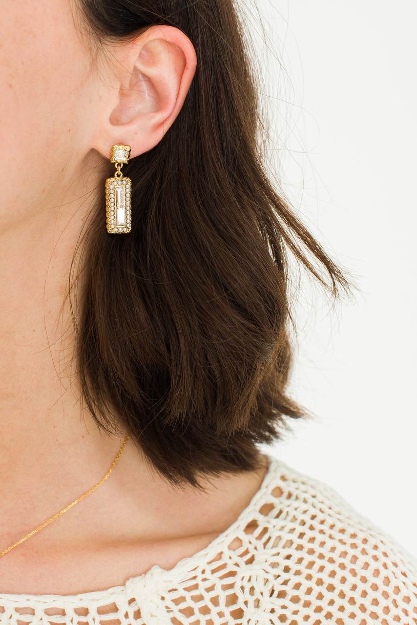 Isis Square Drop Earrings, Gold Plated