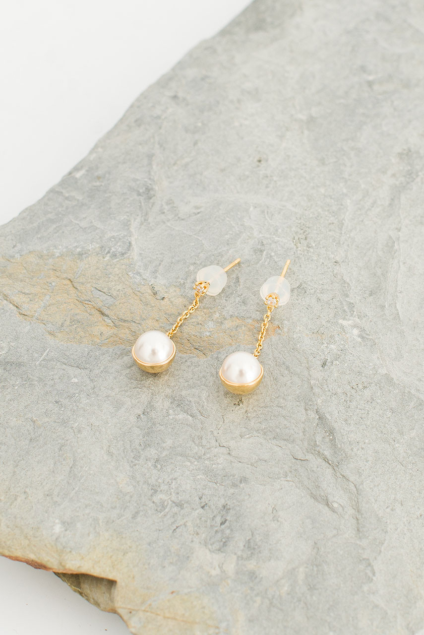 Dahlia Pearl Drop Earrings, 14K Gold Plated