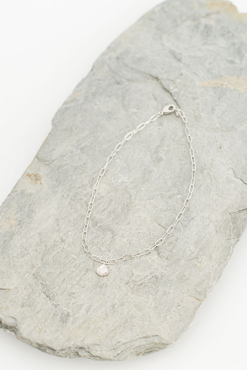 Ariel Shell Drop Anklet, Silver Plated