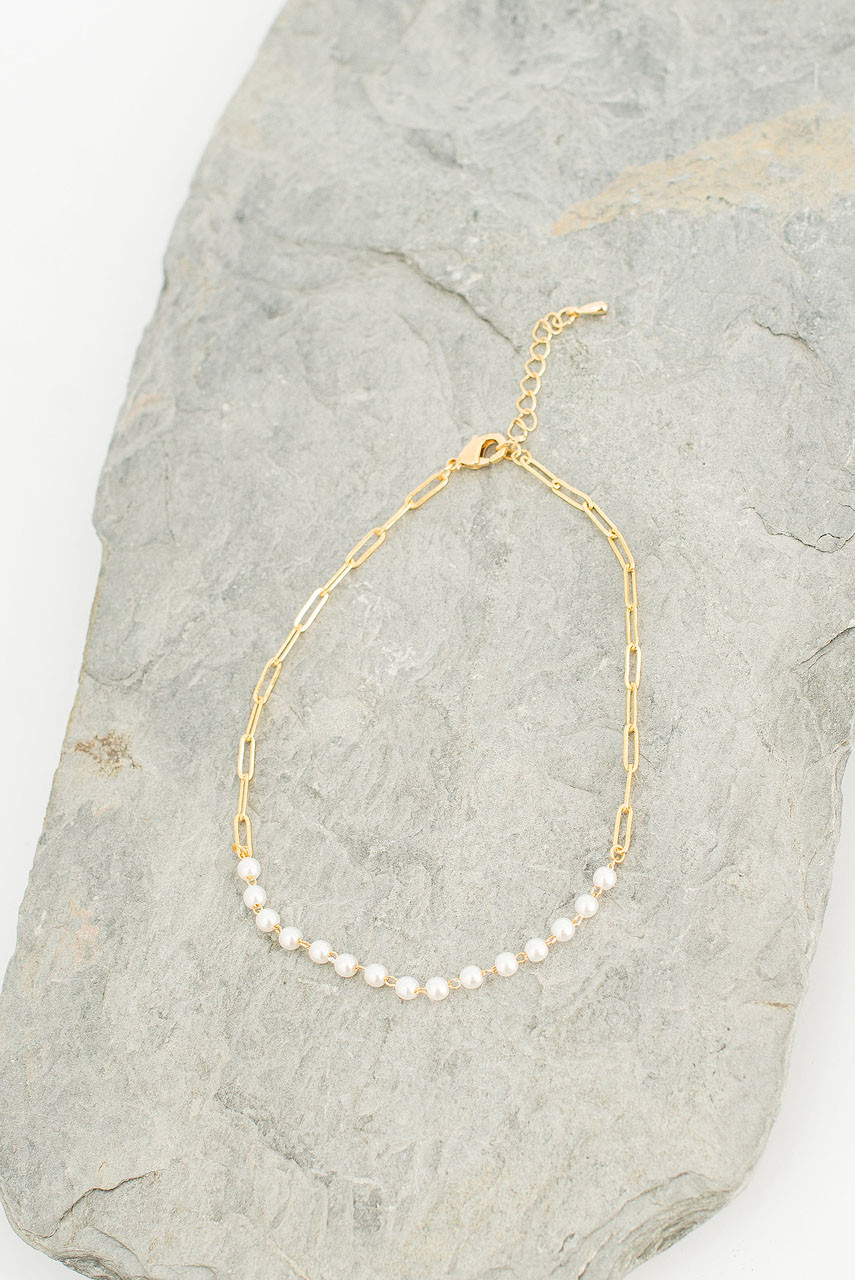 Alice Pearl Anklet, Gold Plated
