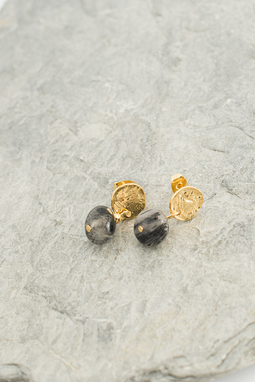 Aria Stone Drop Earrings, Black Stone