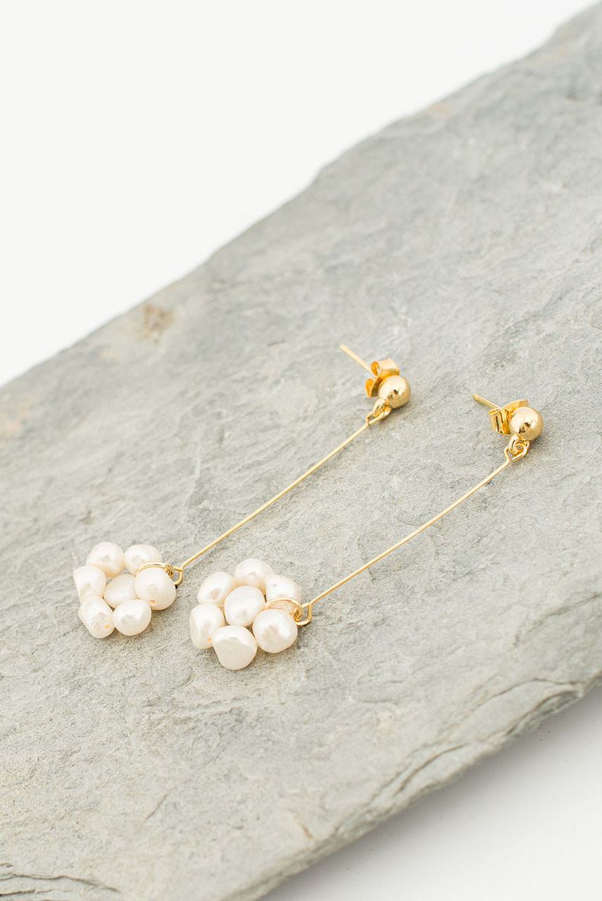 Willow Pearl Flower Earrings, Gold Plated