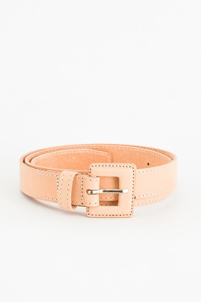 Stitch Square Buckle Point Belt, Beige