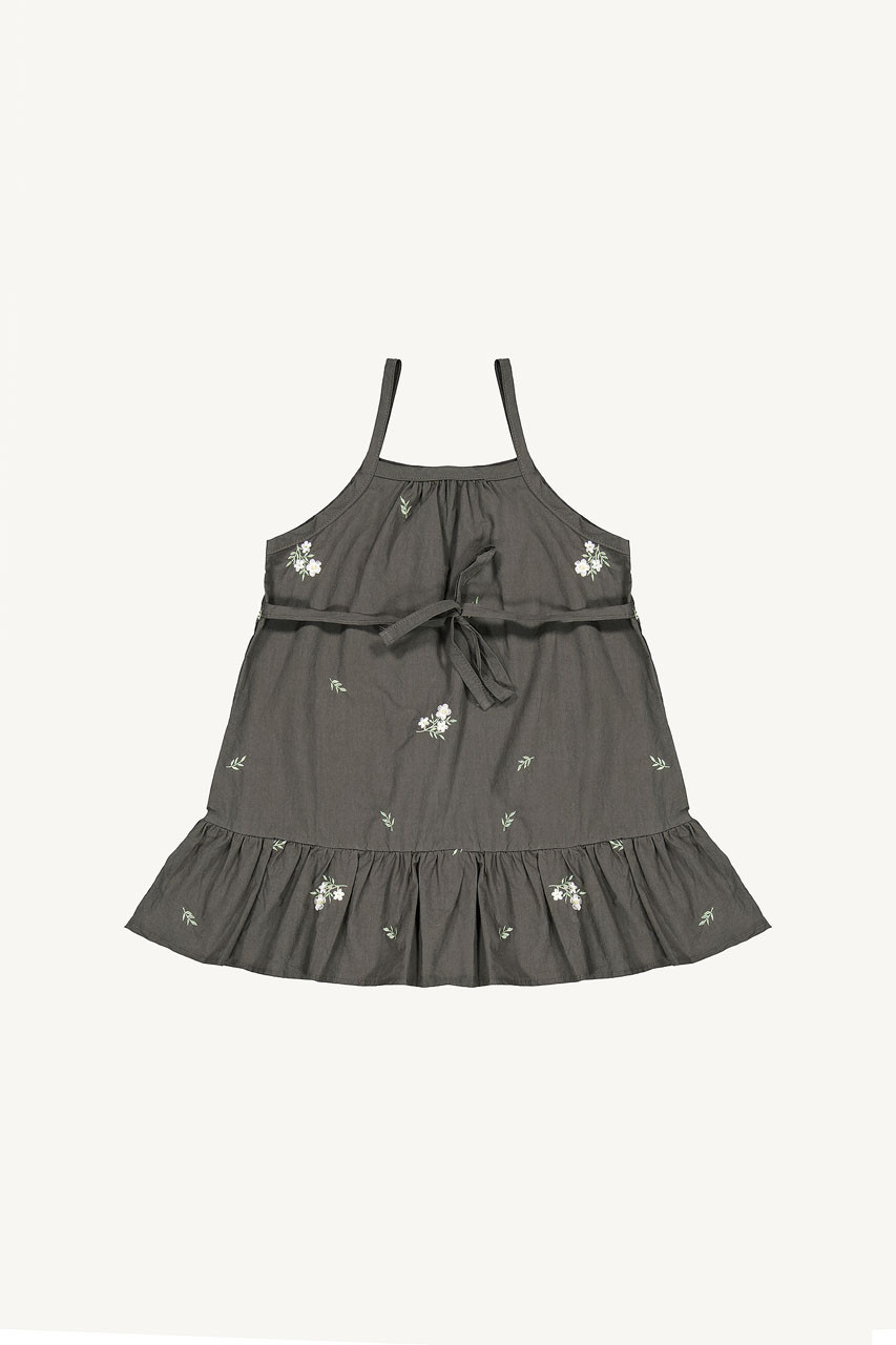 Mini Olive | Flower Embroidered Cami Dress, Charcoal