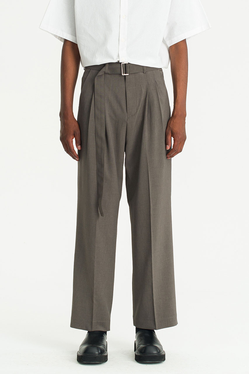 Menswear | Wide Belted Slacks, Grey