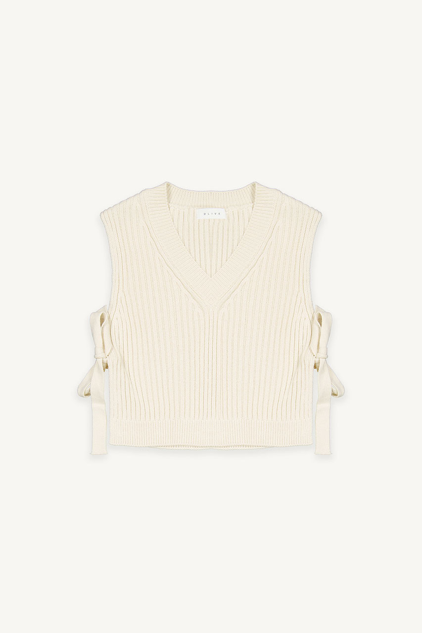 Ribbed Ribbon Side Vest, Camel