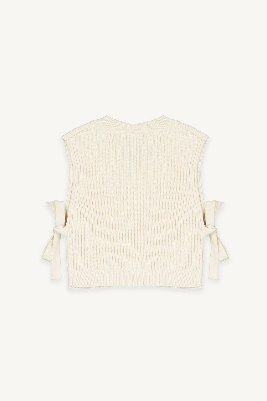 Open Side Waffle Vest, Ivory Collar