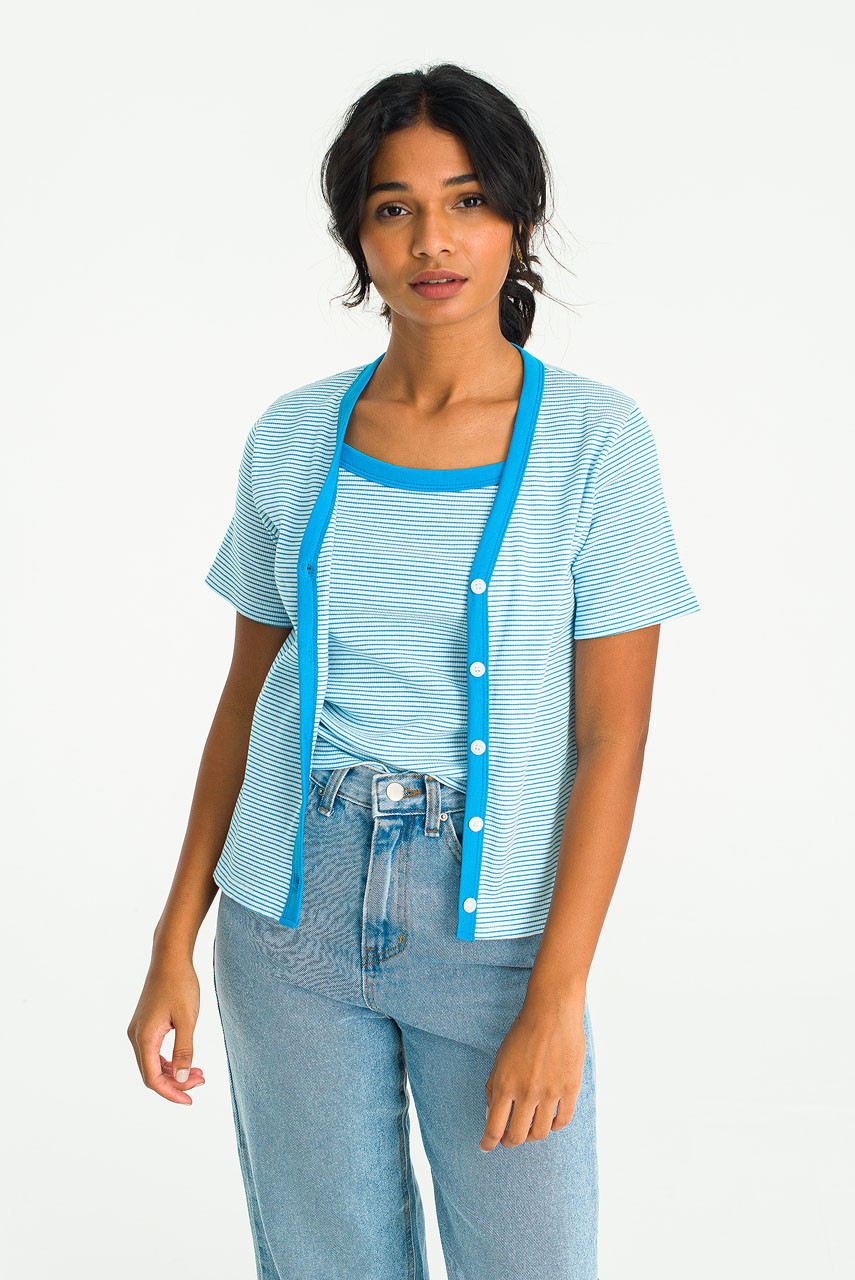 Mona Stripe Cami Cardigan Set, Blue