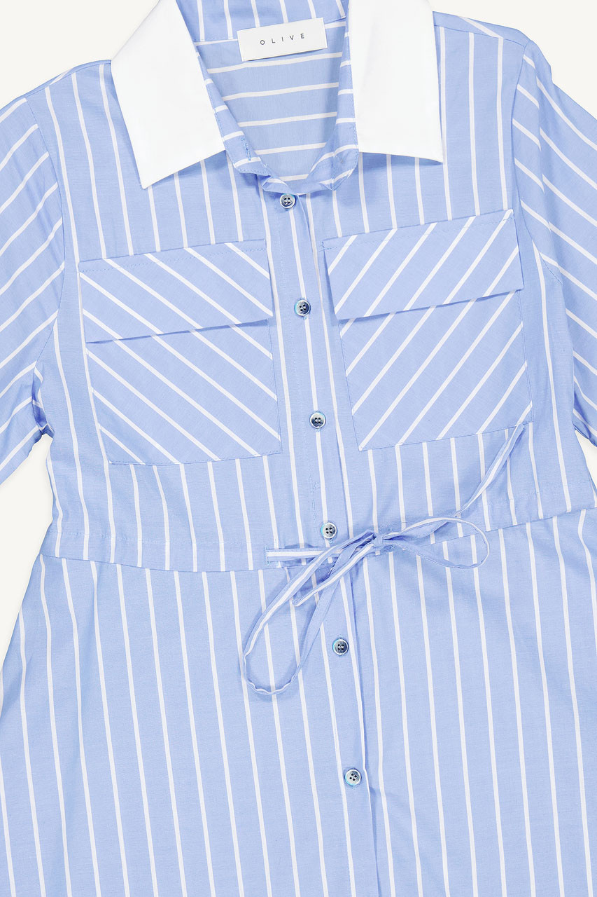 Combi Colour Stripe Shirt Dress, Light Blue