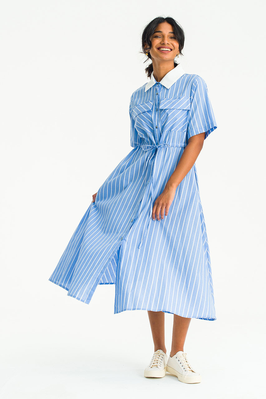 Combi Colour Stripe Shirt Dress, Light Blue