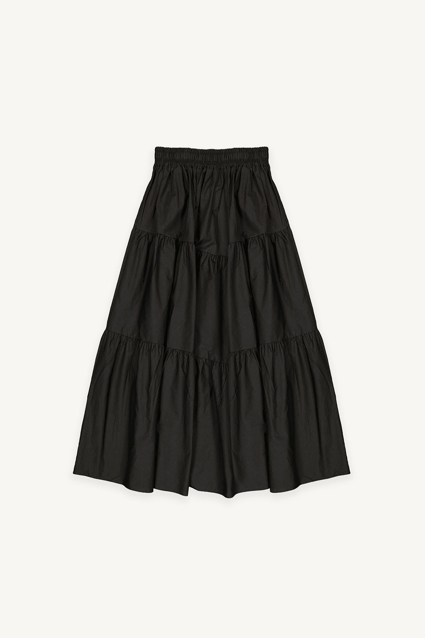 Tiered Cotton Skirt, Black