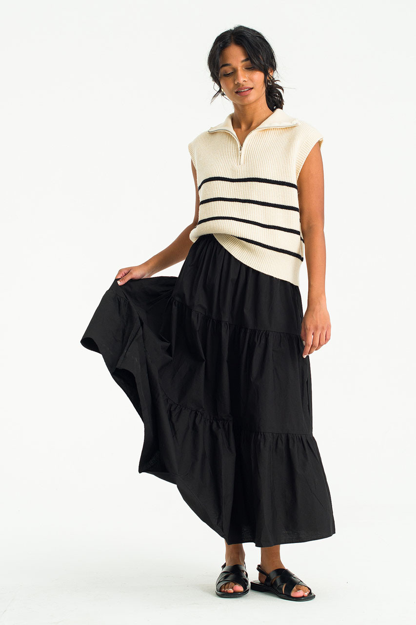 Tiered Cotton Skirt, Black