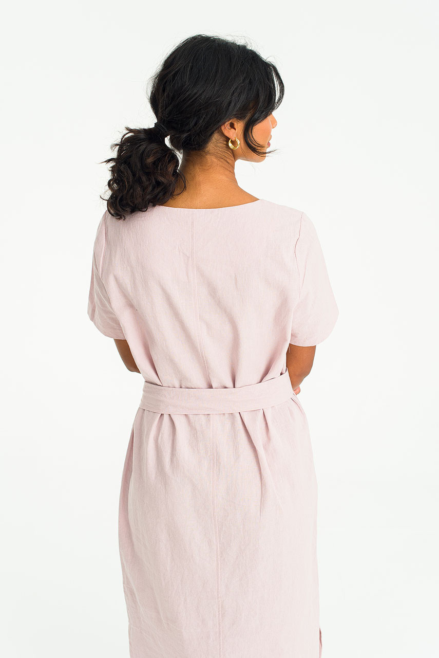 Square Neck Belted Dress, Pink