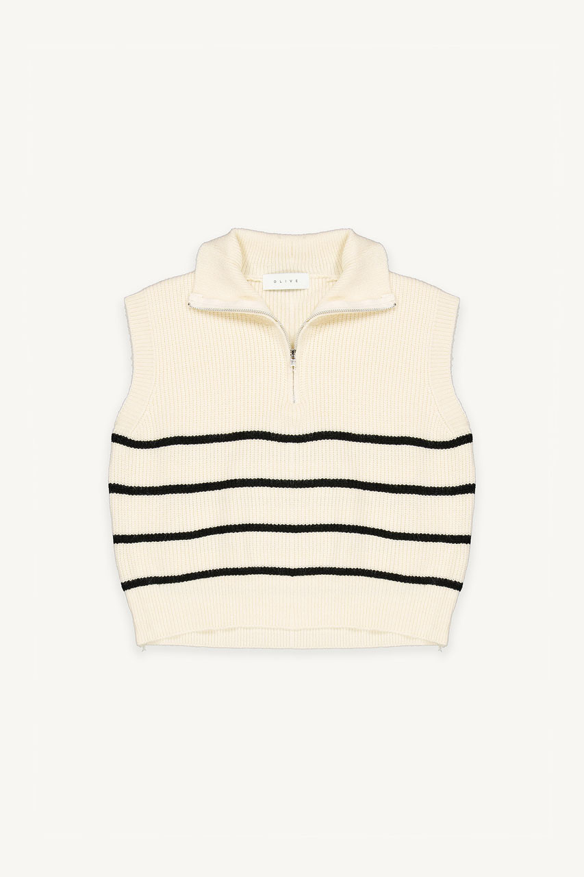 Stripe Zip Vest, Beige