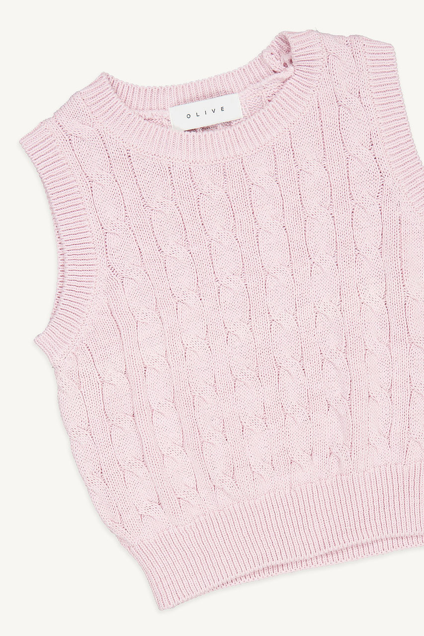 Cotton Cable Vest, Light Pink