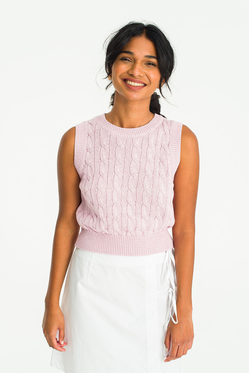 Cotton Cable Vest, Light Pink