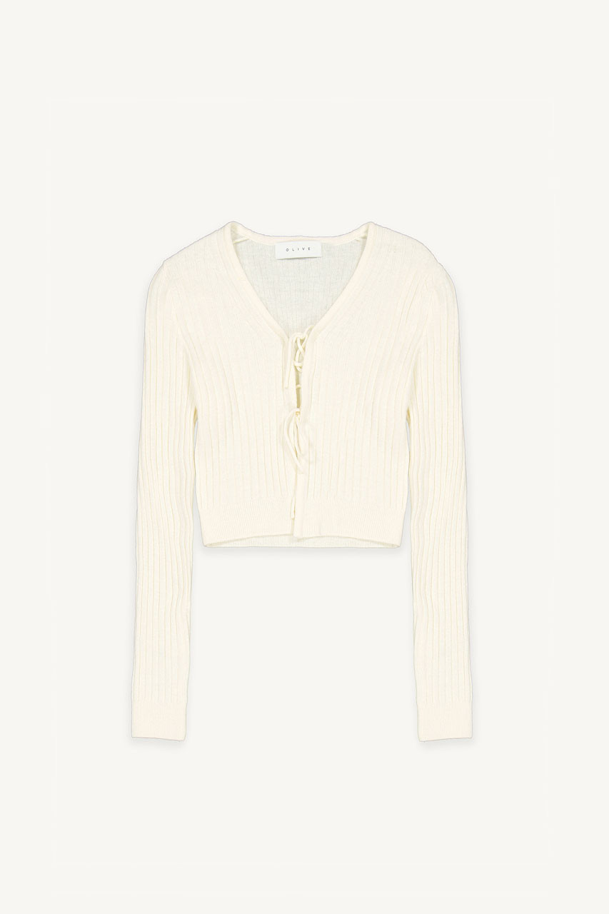 Open Ribbon Cardigan, Ivory