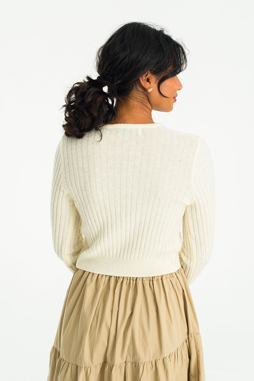 Open Ribbon Cardigan, Ivory