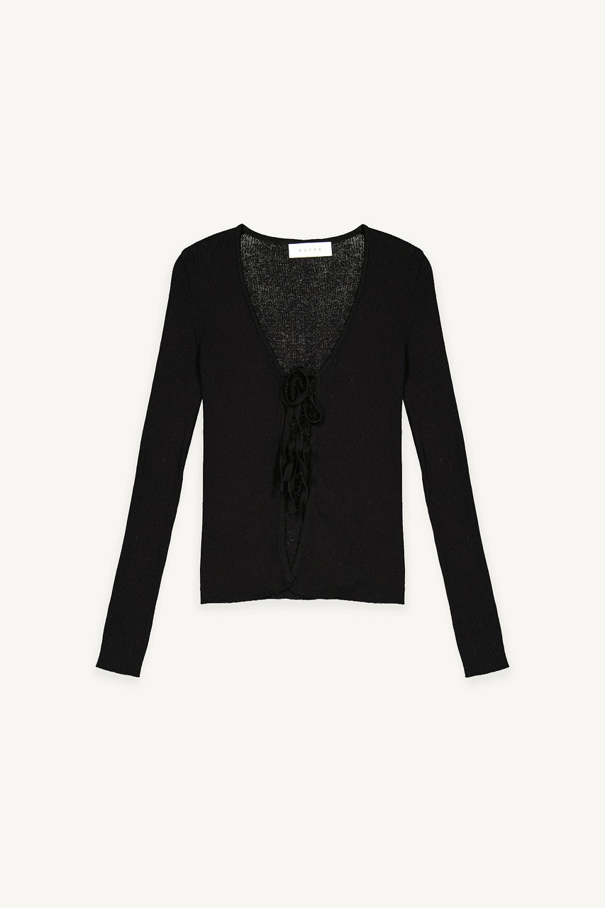 Open Ribbon Cardigan, Black