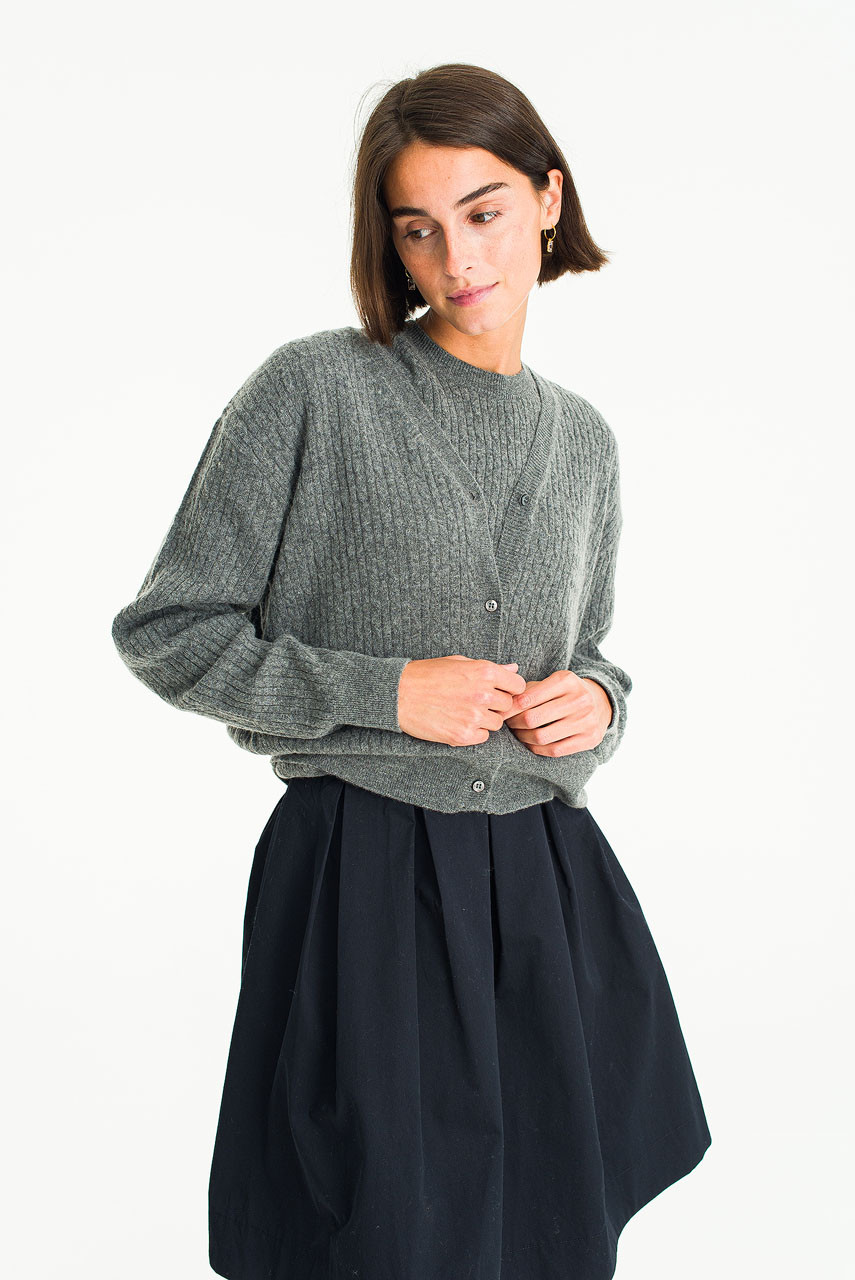 Ann Crew Neck Cardigan, Charcoal