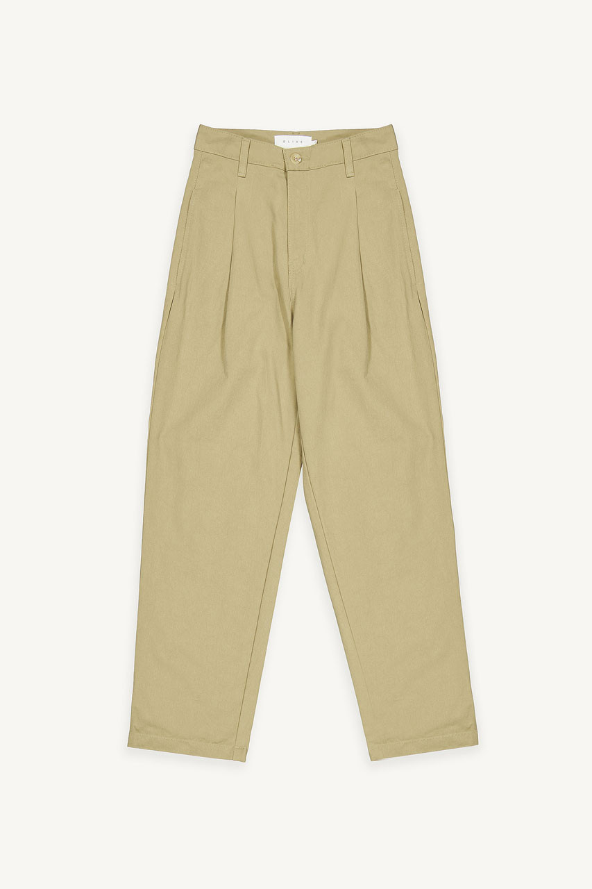 Double Pintuck Cotton Pants - Small / Beige