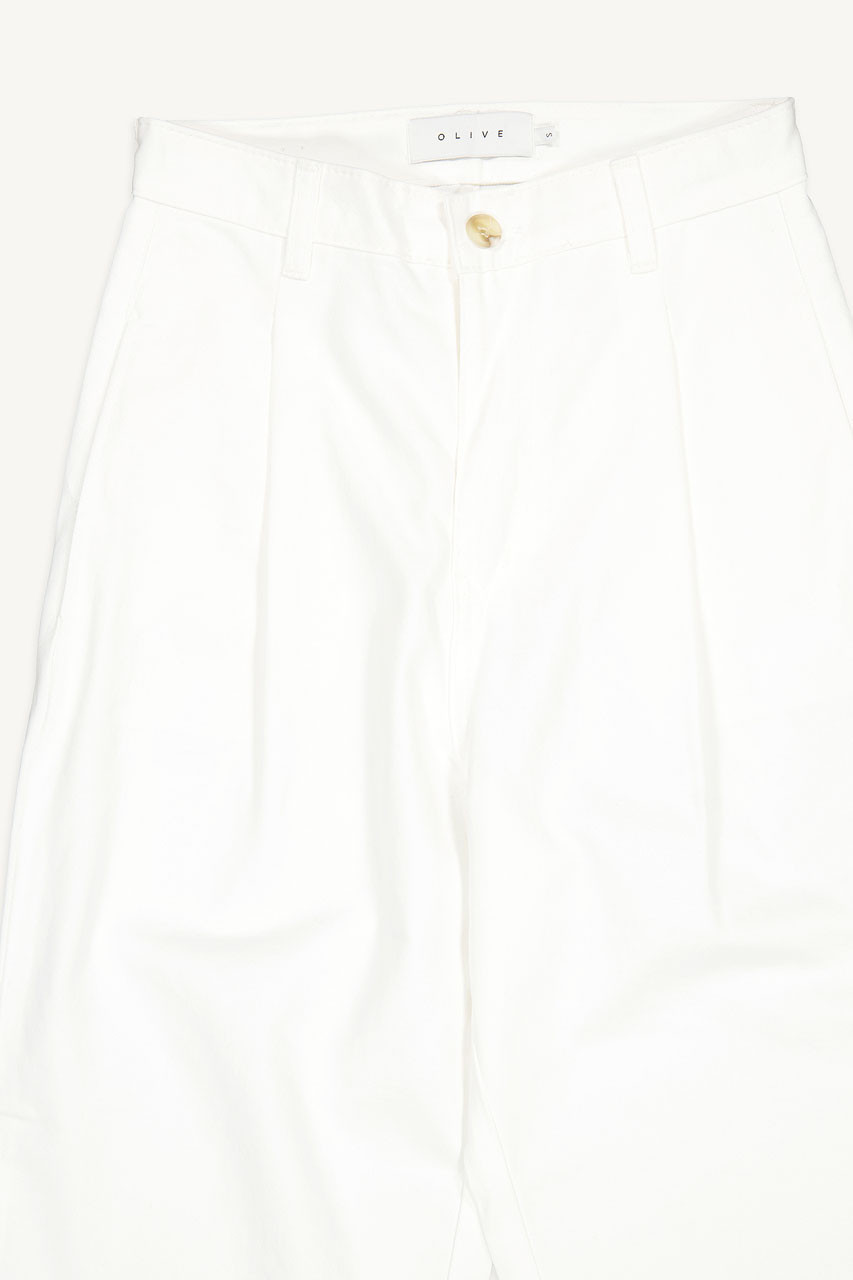 Momo Cotton Pintuck Pants, White