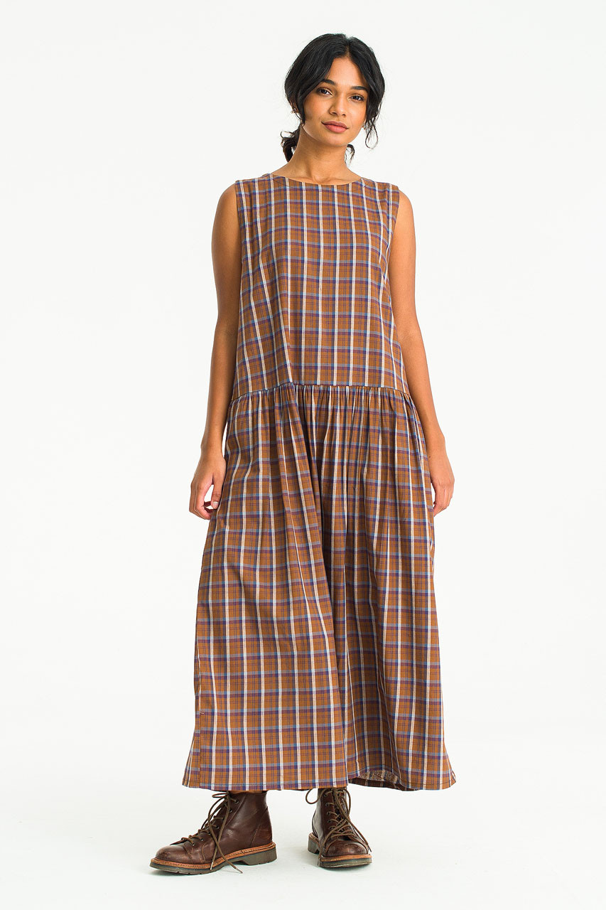 Mom Check Pinafore Dress, Brown