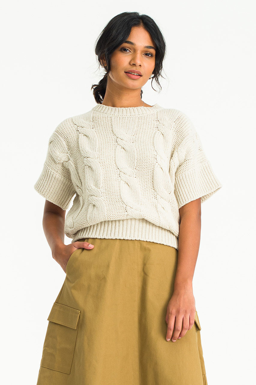 Kimono Sleeve Cable Jumper, Oat