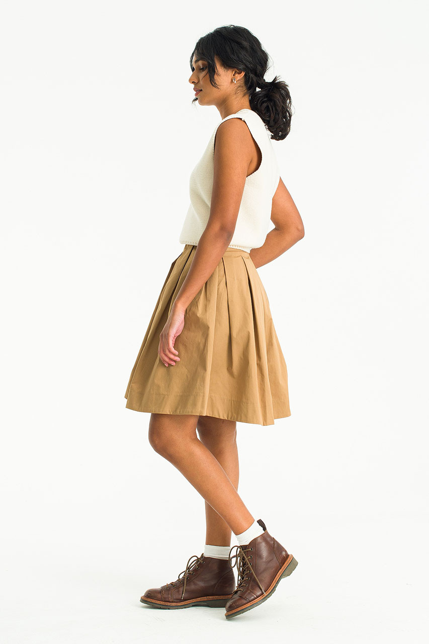 Balloon Belted Mini Skirt, Beige