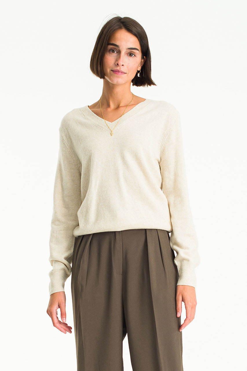 Cashmere Blend V Neck Jumper, Cream