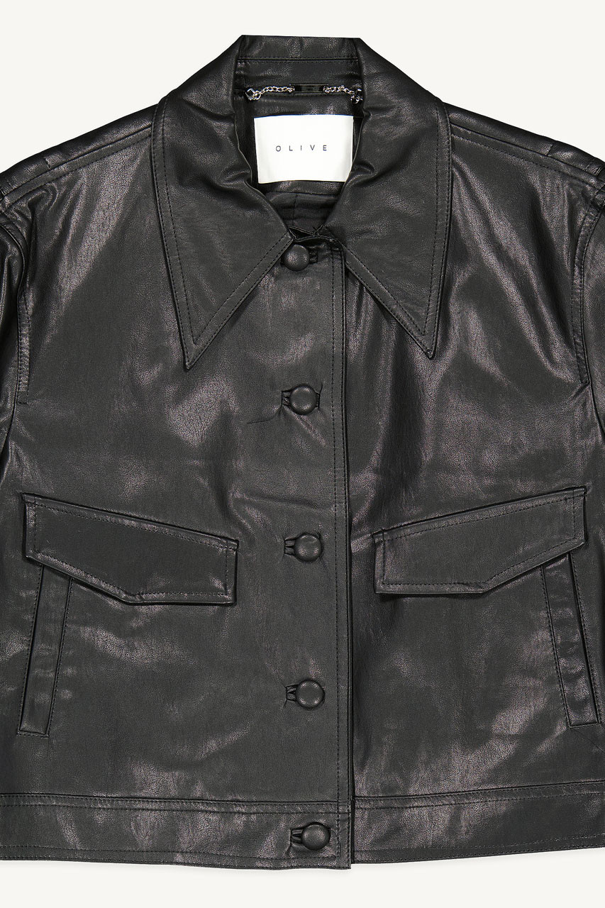 Mya Faux Leather Blouson, Black