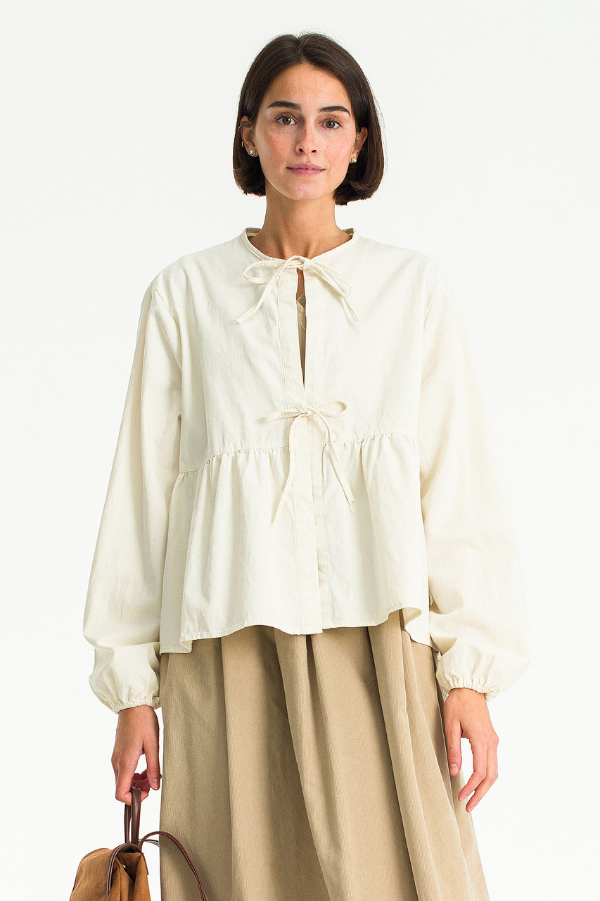 Ribbon Sleeve Balloon Blouse, Ivory