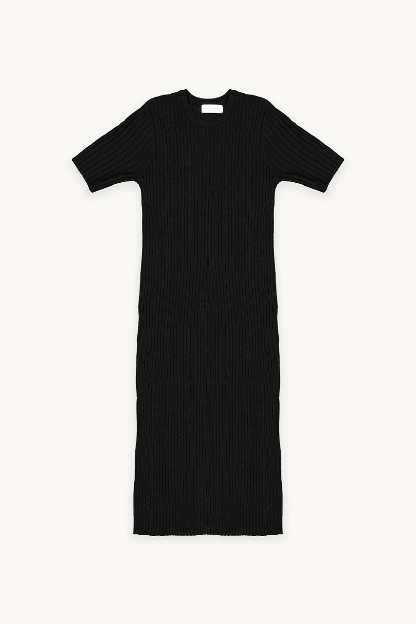 Mya Ribbed Maxi Dress, Black