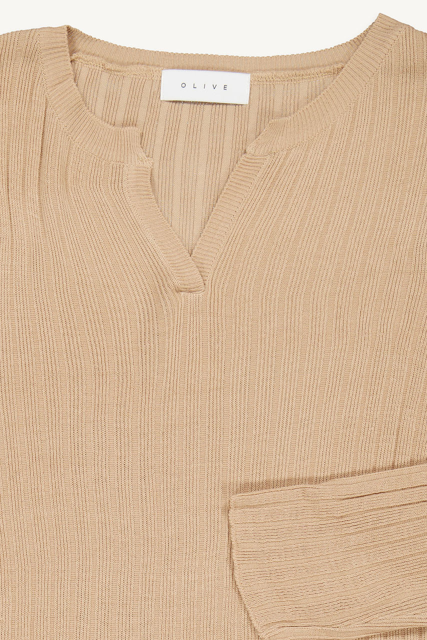Ribbed Knit Dress, Beige
