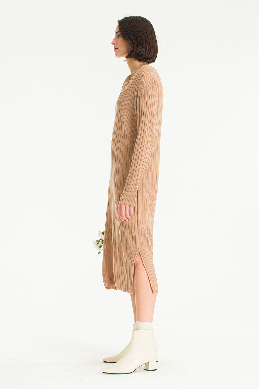 トップス Matin Kim KNIT SLEEVE BEIGE THREE QUARTER SLEEVE LOGO KNIT PULLOVER IN BEIGE – Matin Kim