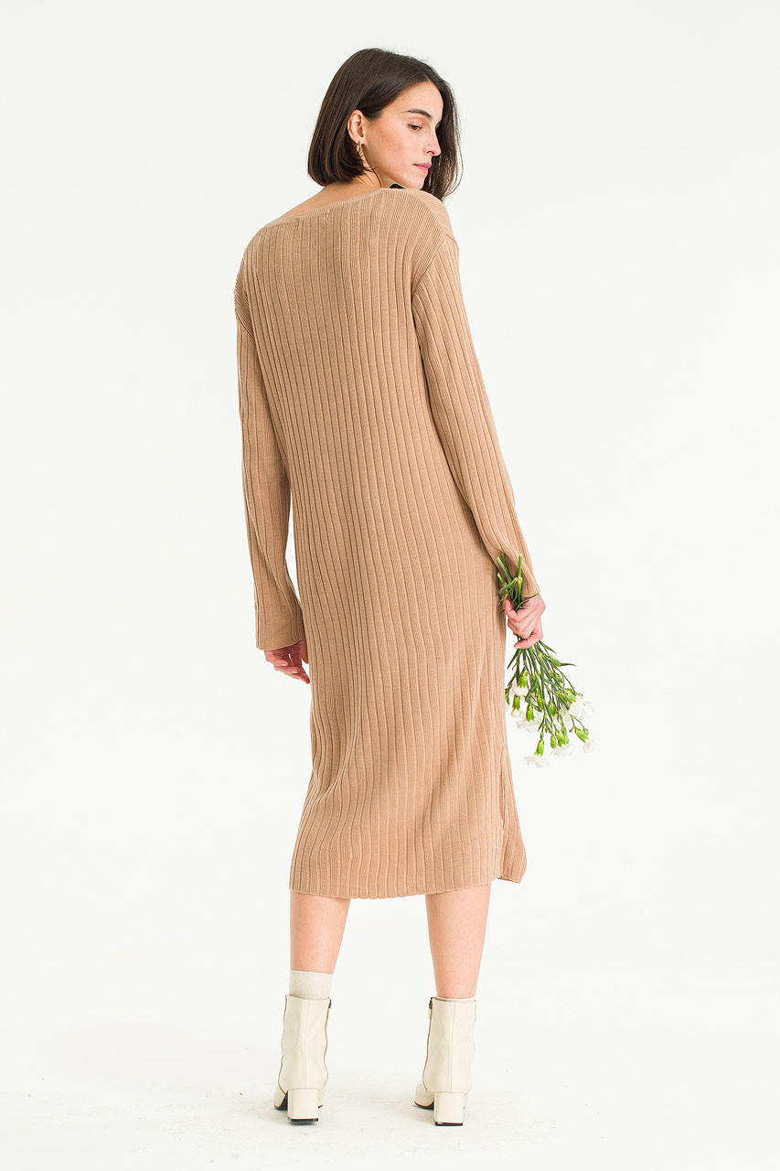 Ribbed Knit Dress, Beige