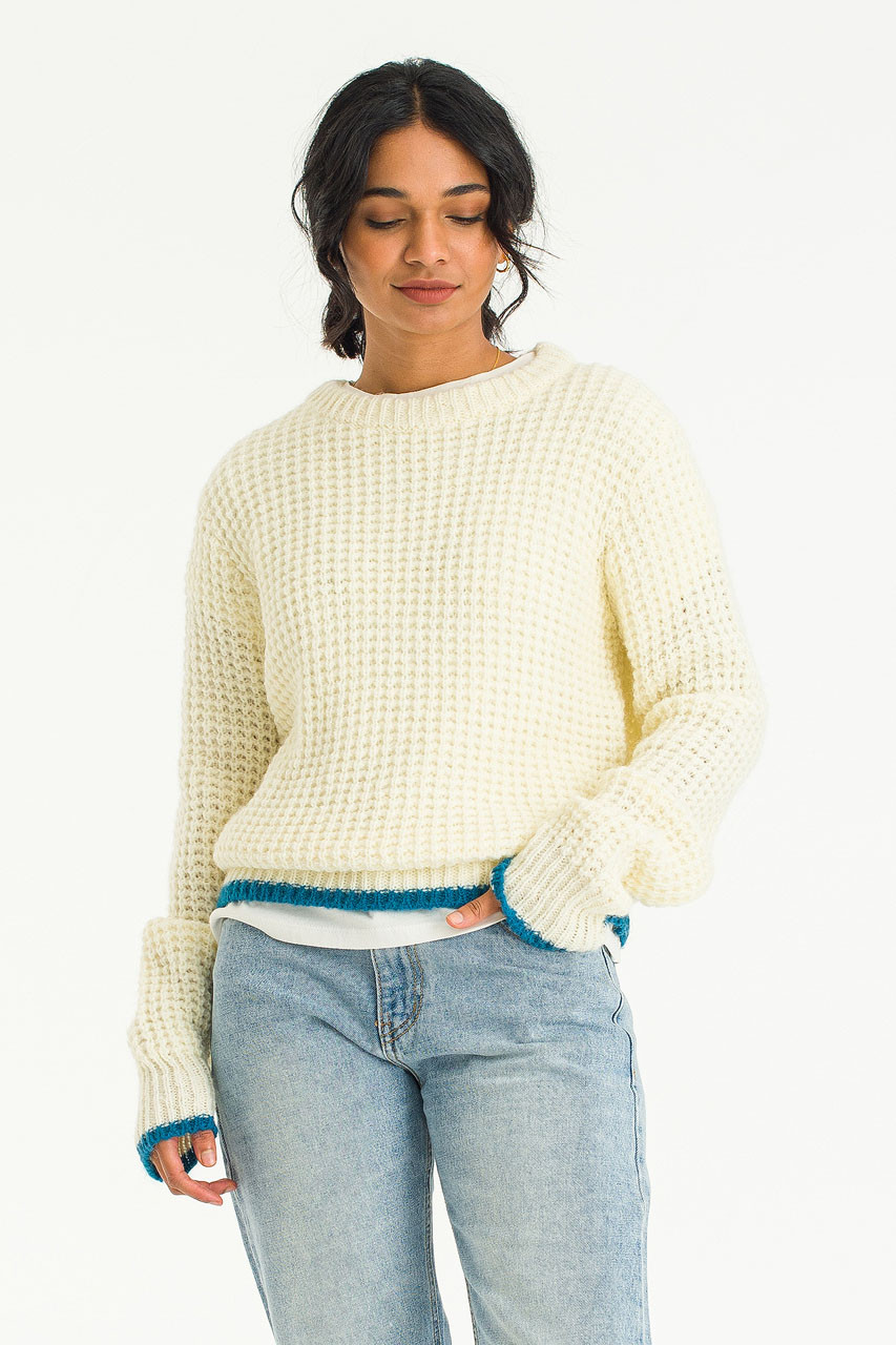 Napa Waffle Contrast Jumper, Ivory