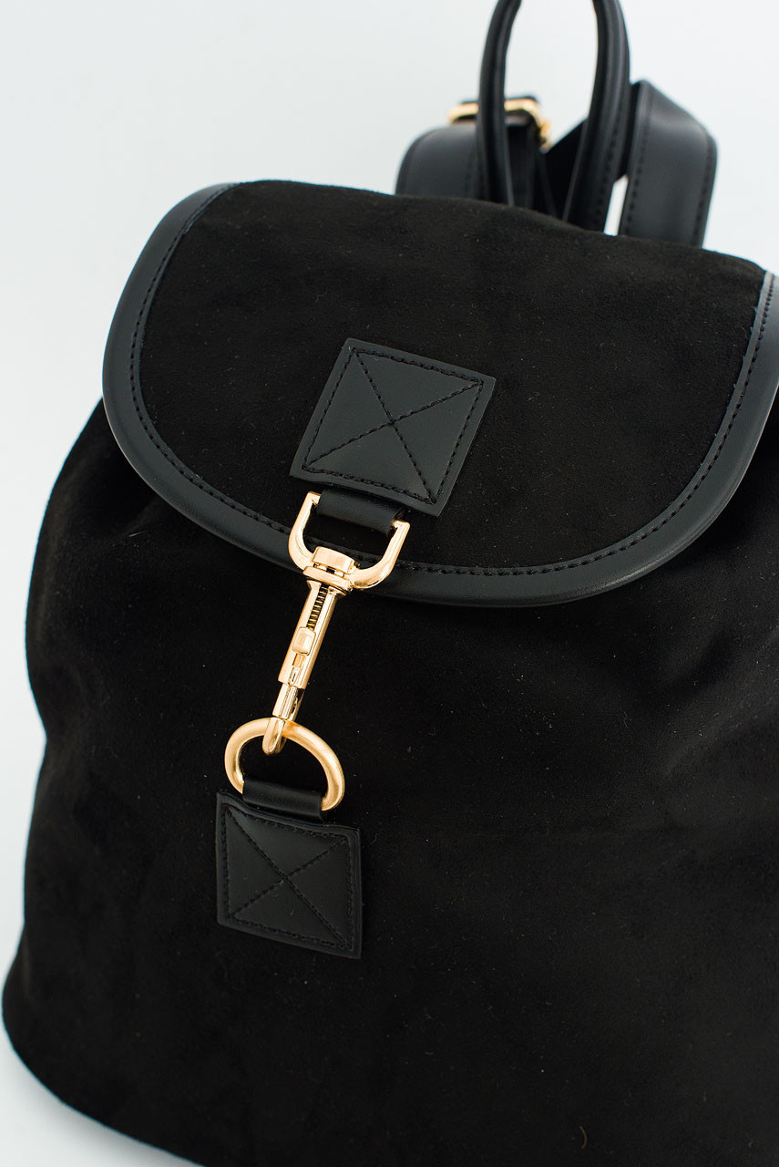Faux Suede Back Pack, Black