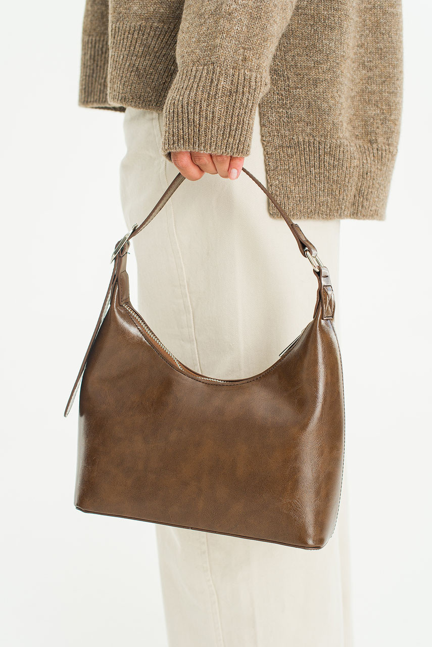 Buckle Shoulder Bag, Brown