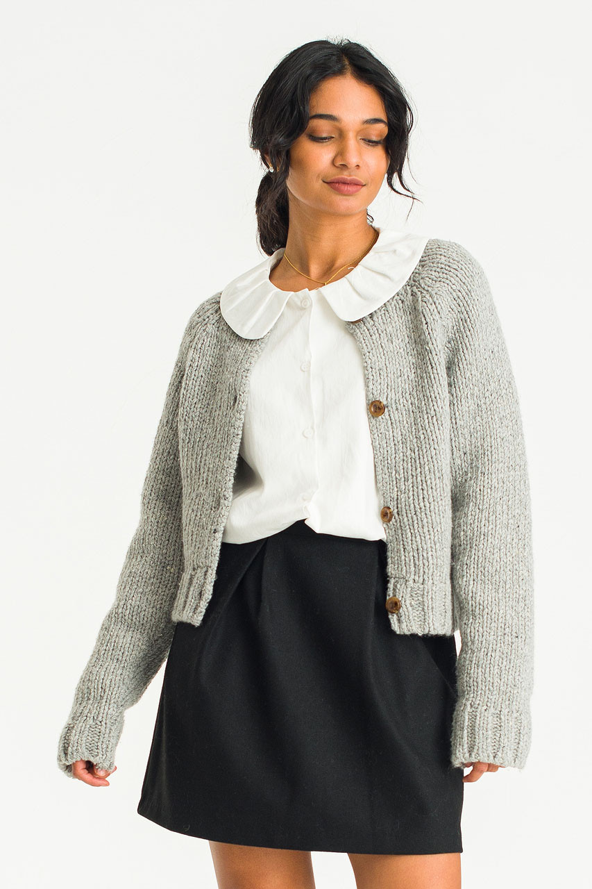 Tomo Flecked Crop Cardigan, Grey