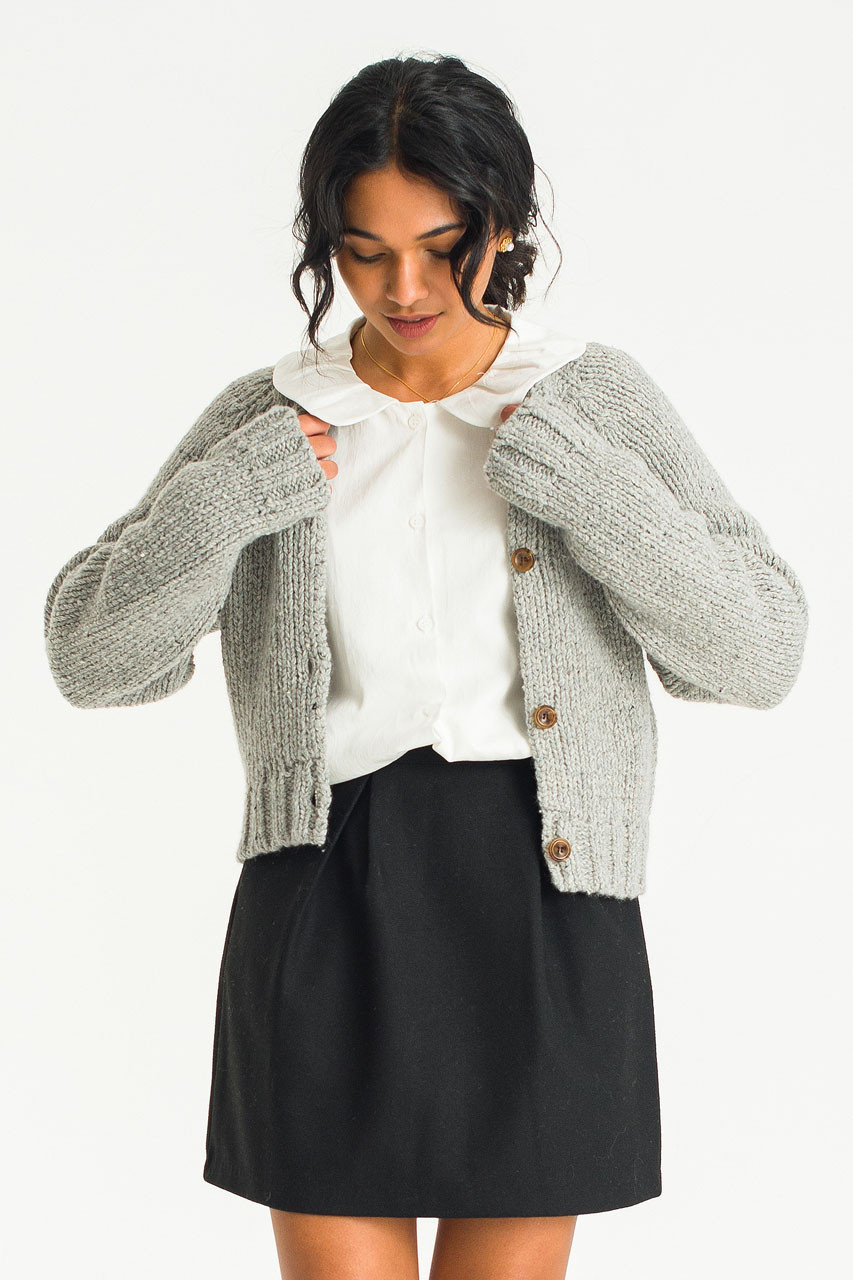 Tomo Flecked Crop Cardigan, Grey