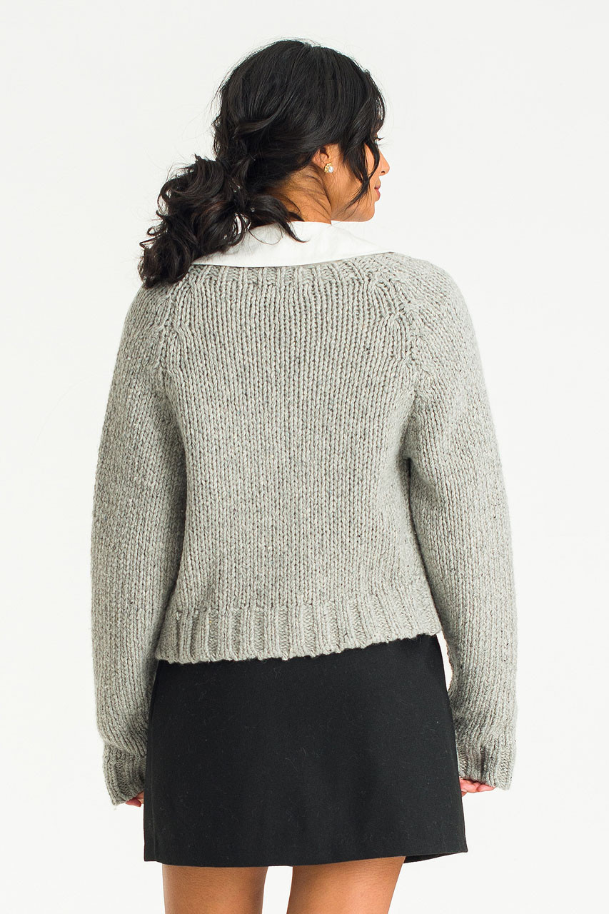 Tomo Flecked Crop Cardigan, Grey