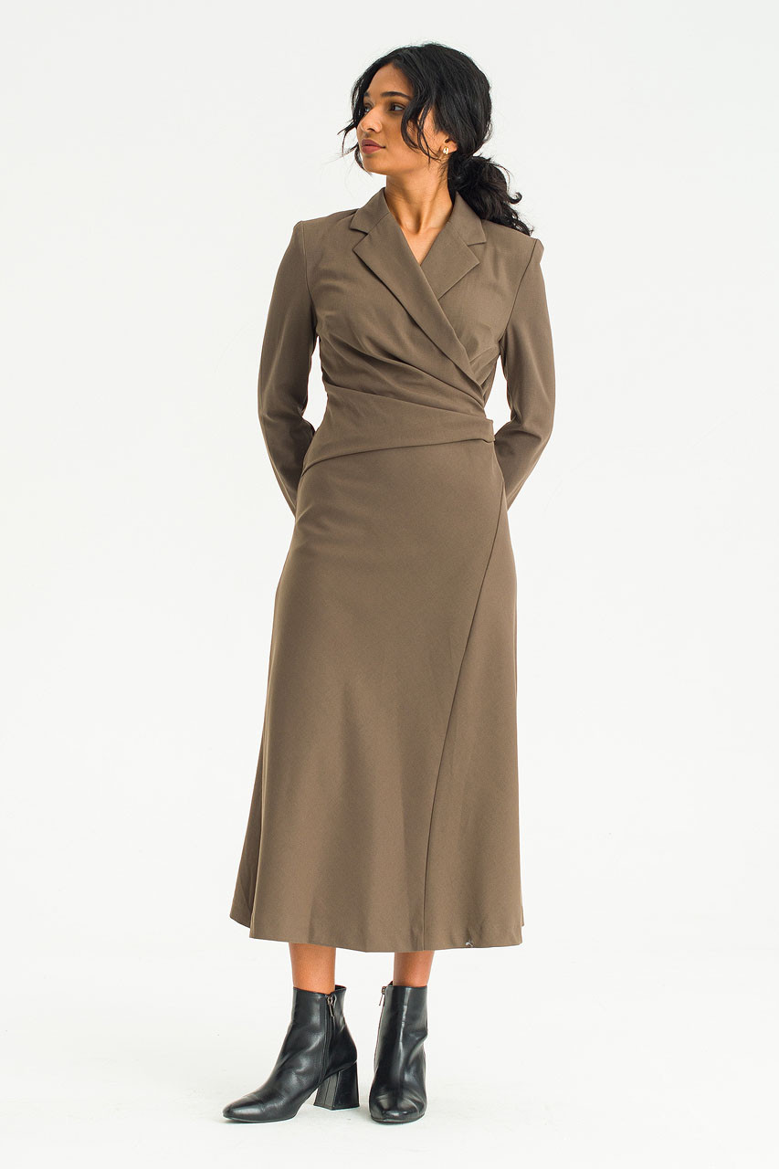 Twisted Point Long Dress, Khaki