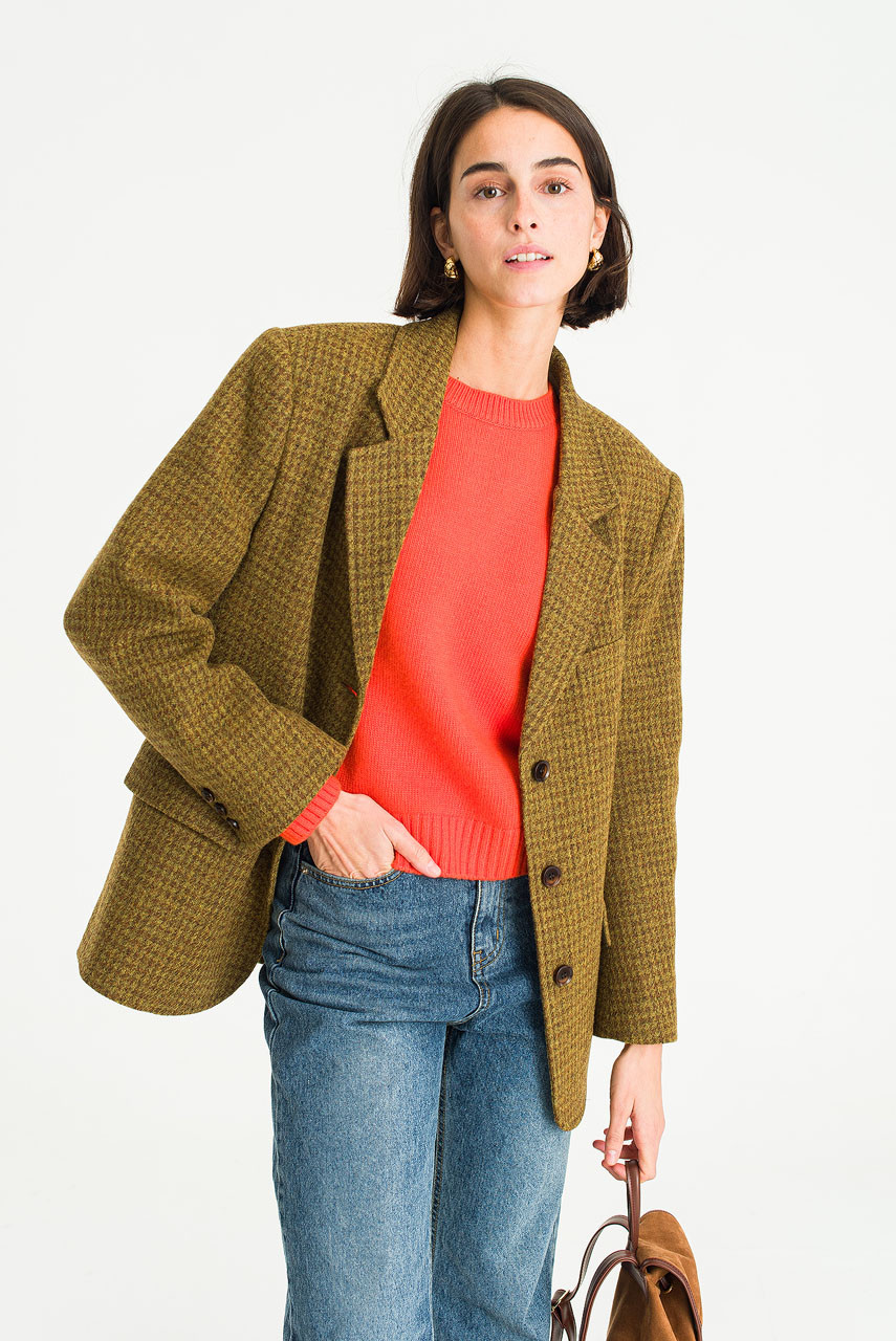 Houndstooth Boxy Jacket, Olive