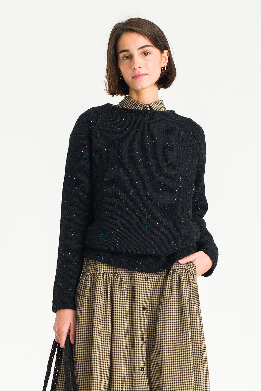 Flecked Fisherman Knit, Black