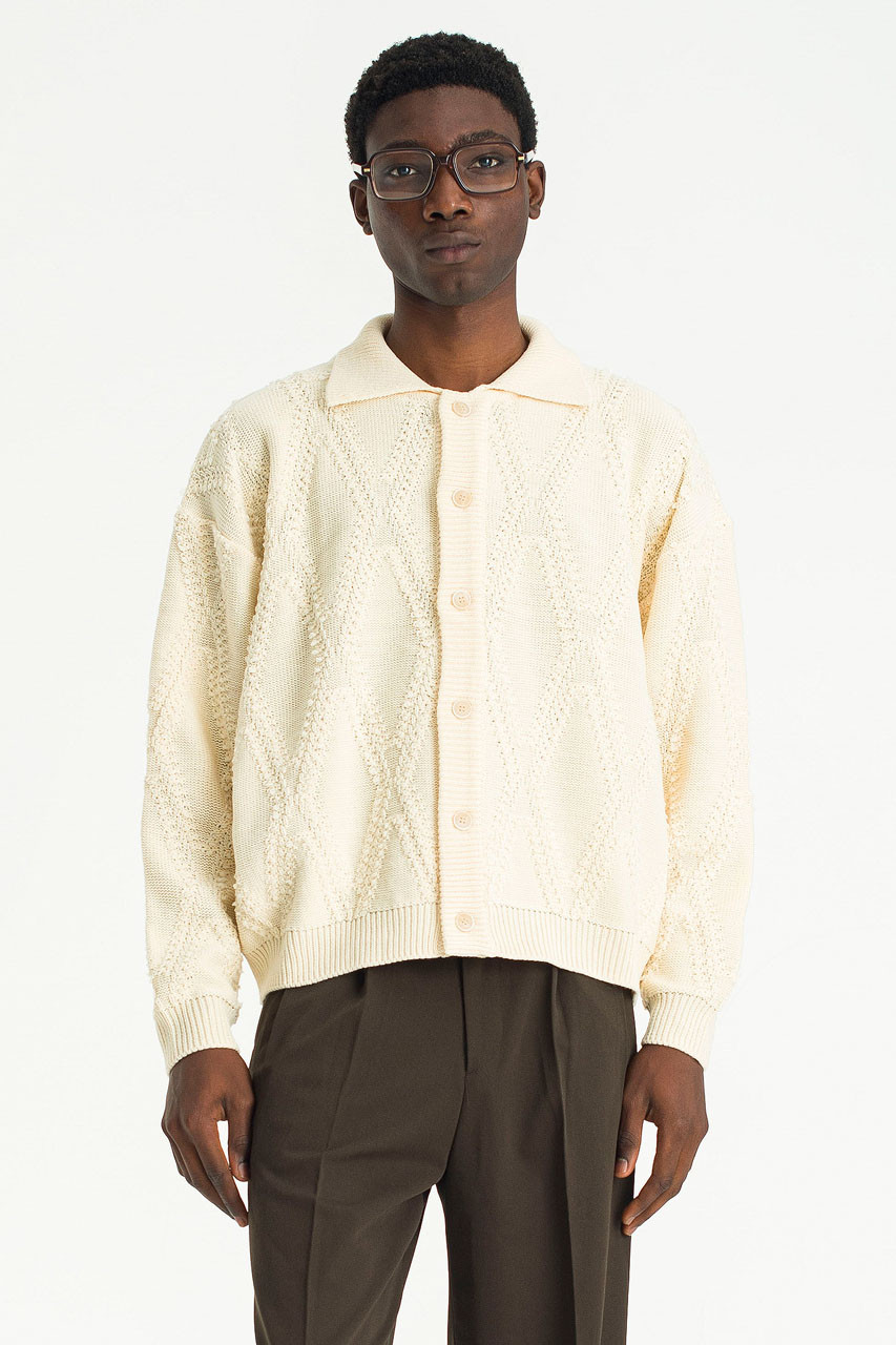 Menswear | Diamond Knit Cardigan, Cream